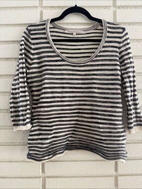 Rachel Roy Textured Striped Scoop Neck Knit Top - Black & White L